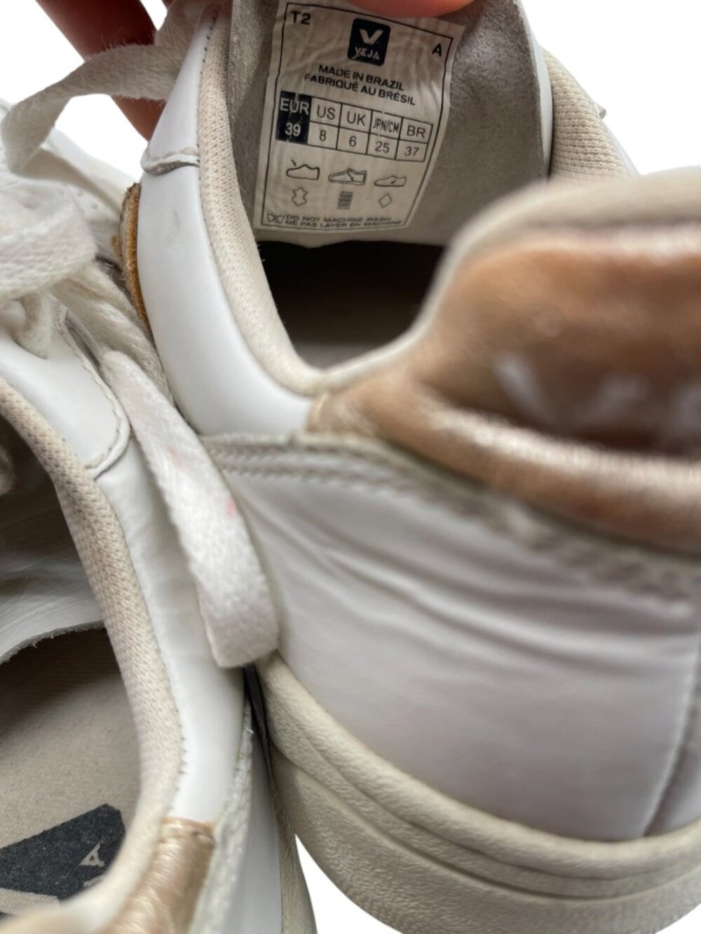Veja V-10 White Metallic Gold Leather Low Top Women's Sneakers Shoe Size US 8 - Picture 6 of 7